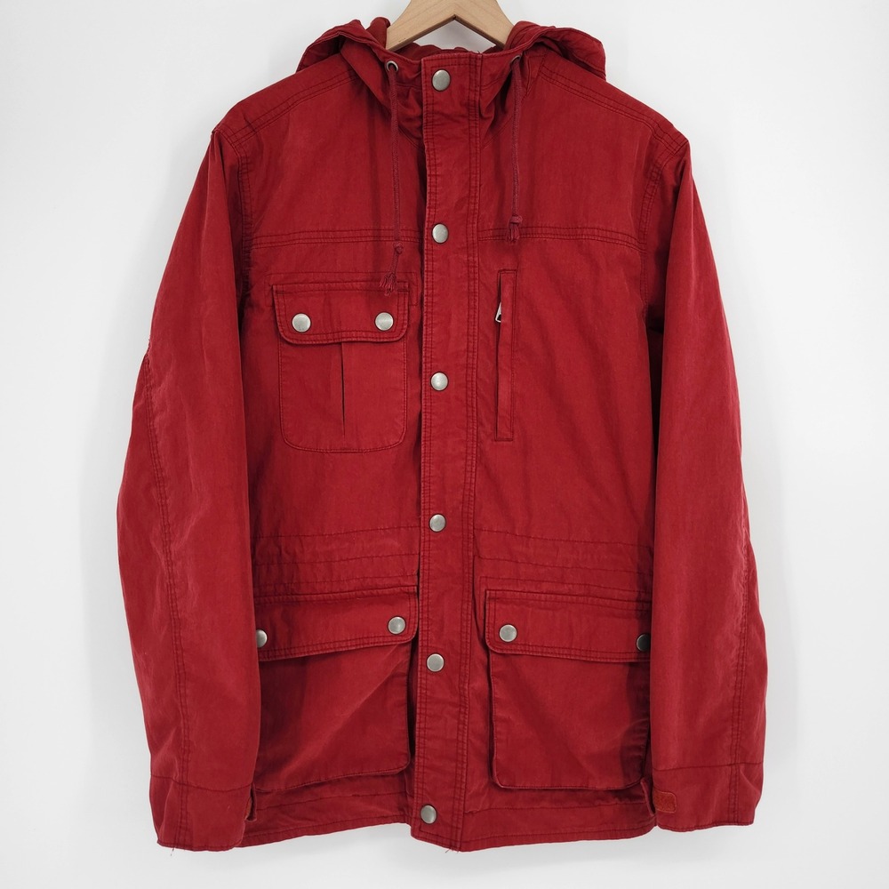 Old Navy Womens Field Chore Barn Coat Size M Red Rugged Hooded Fall Cargo Jacket